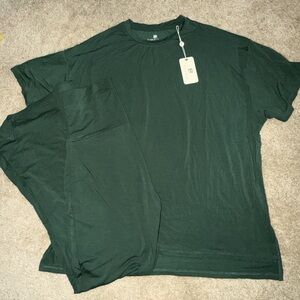 NWT Bums & Roses Bamboo Lounge Set Green Tee & Flare Leggings Medium